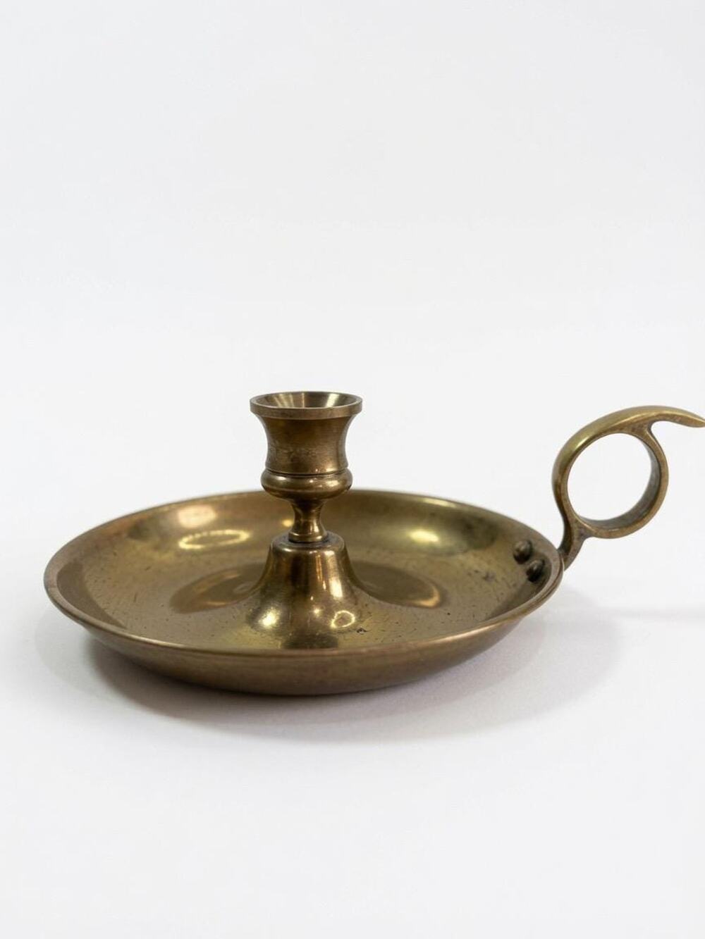 Vintage Brass Chamberstick Candle Holder with Finger Ring Handle Drip Tray